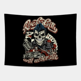 Rockabilly will never die Hot Rod skull Tapestry