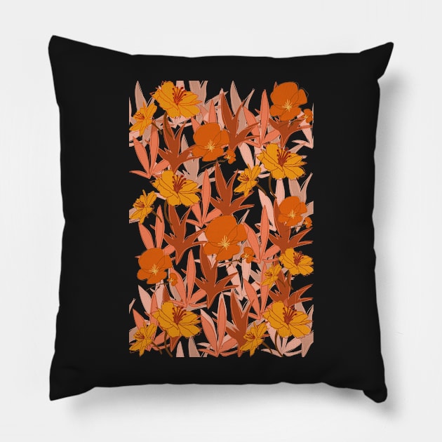 Orange flower pattern Pillow by PedaDesign