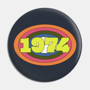 Yellow Year 1974 Rainbow Ellipse Vintage Typography Pin