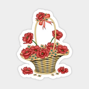 Poppies And Hydrangea Basket Magnet