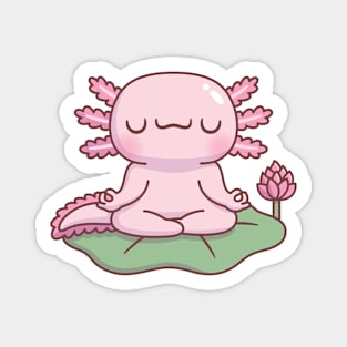 Cute Axolotl Meditating On Lotus Leaf Magnet