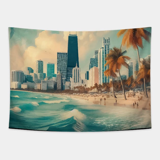 Miami Florida Impressionism Painting Tapestry by TomFrontierArt