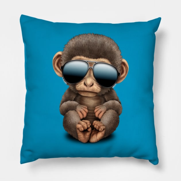 Cute Baby Monkey Wearing Sunglasses Pillow by jeffbartels