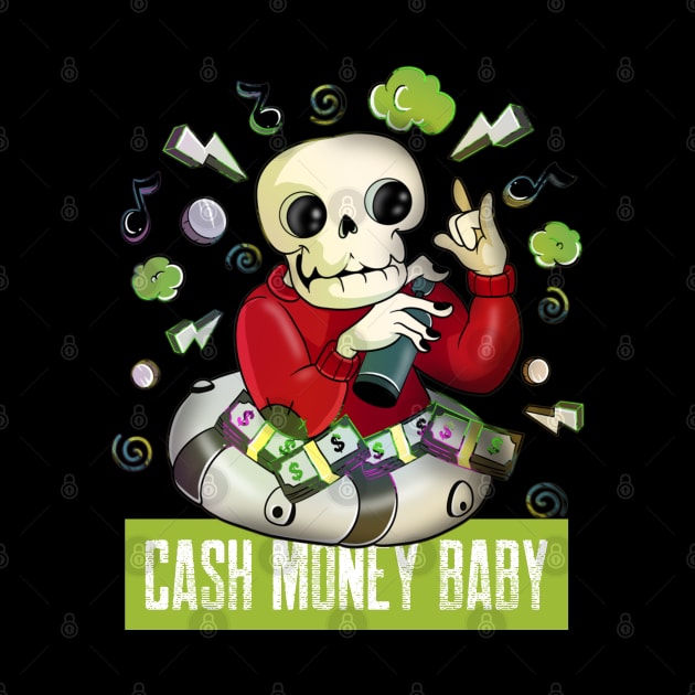 Awesome Skeleton Music Loving Sailor Cash Money Skull by Trendy Black Sheep