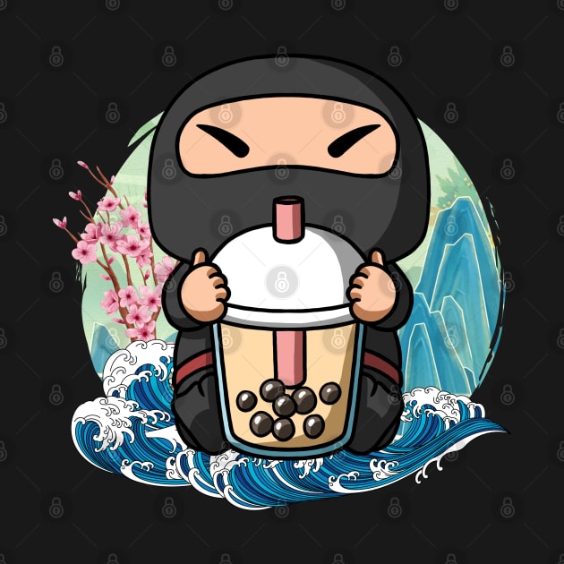 Boba Tea Ninja Japanese Great Wave Kanagawa by TheBeardComic