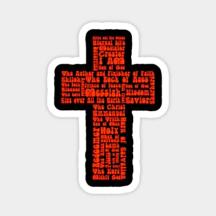 Funky Red Retro Style Names of Jesus Cross Magnet