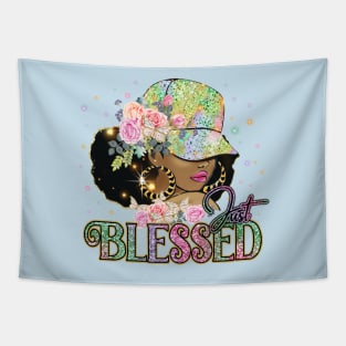 Just Blessed with Floral and Glitter Tapestry