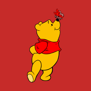 Yellow Bear with Awareness Ribbon Butterfly (Red) T-Shirt