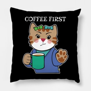 Coffee First Cat Pillow