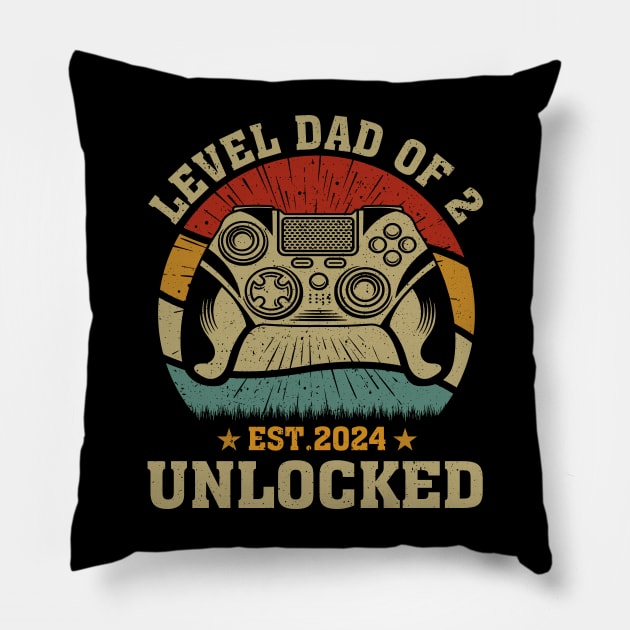 Level Dad Of 2 Unlocked EST 2024 Pillow by celestewilliey