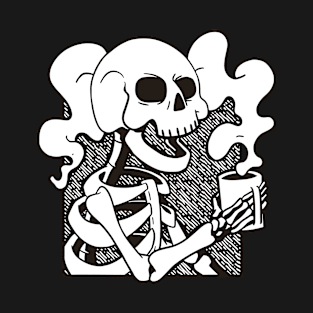 Skeleton drinking coffee cartoon T-Shirt