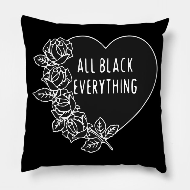 All Black Everything Emo Heart Rose Gothic Punk Grunge Tattoo Aesthetic Pillow by Prolifictees