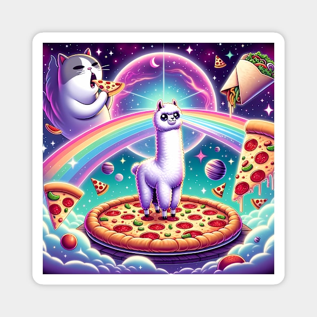 Funny Cat, Llama Alpaca with Pizza and Tacos Vibrant Magnet by logiamerch