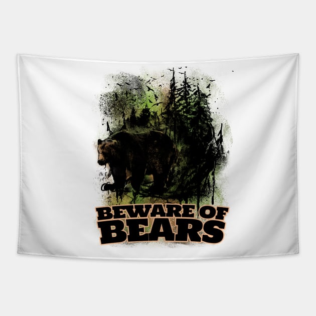 Beware of Bears! Forest Ranger Warning Poster Tapestry by Area31Studios