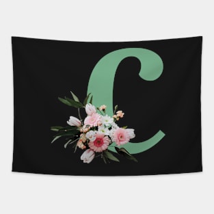 Letter C green with colorful flowers Tapestry