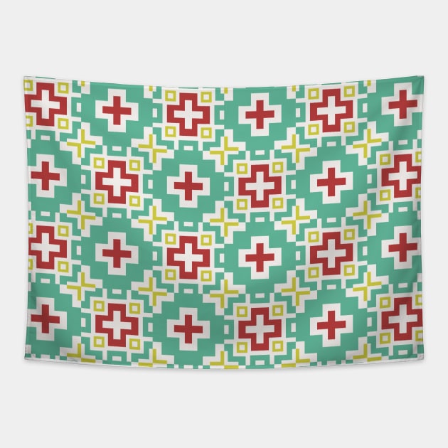 8 Bit Mexican Flower Pattern Tapestry by Tobe_Fonseca