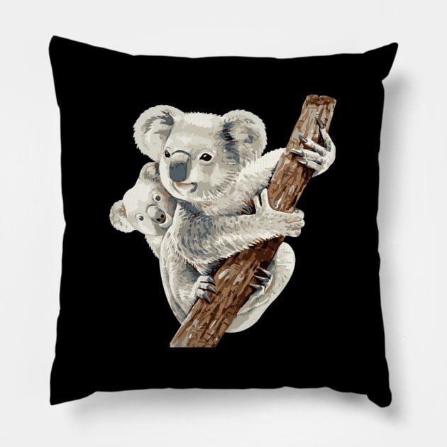 Koala Bear And Baby Realistic Watercolor Pillow by SperkerFulis