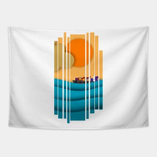 Cargo ship on sea illustration Tapestry