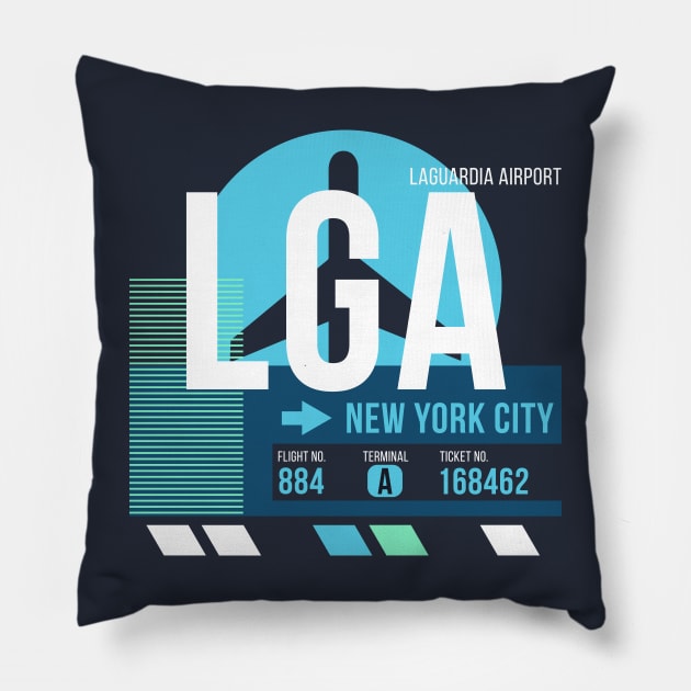 New York (LGA) Airport // Sunset Baggage Tag Pillow by Now Boarding