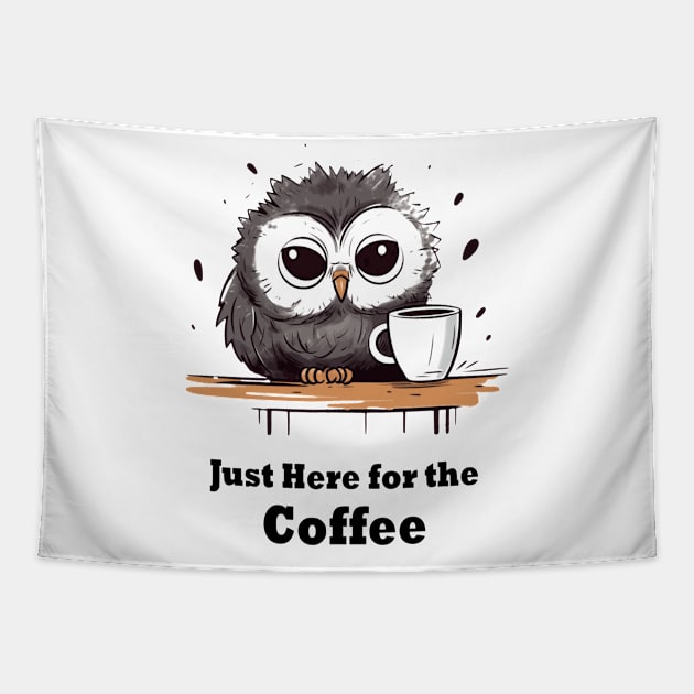 Brewed Obsession: Caffeine Addiction Owl Cute Tapestry by Kibo2020