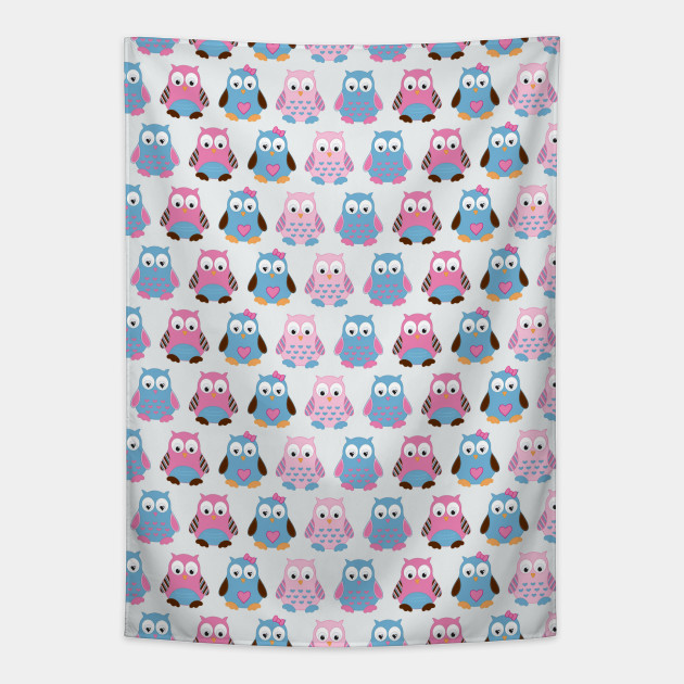 Cute Blue And Pink Owl Pattern Design Owls Tapestry Teepublic Fabric fat quarters, fabric charm packs, and fabric strips. teepublic