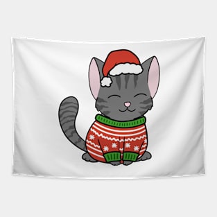 Christmas Sweater Black Tabby Cat Tapestry