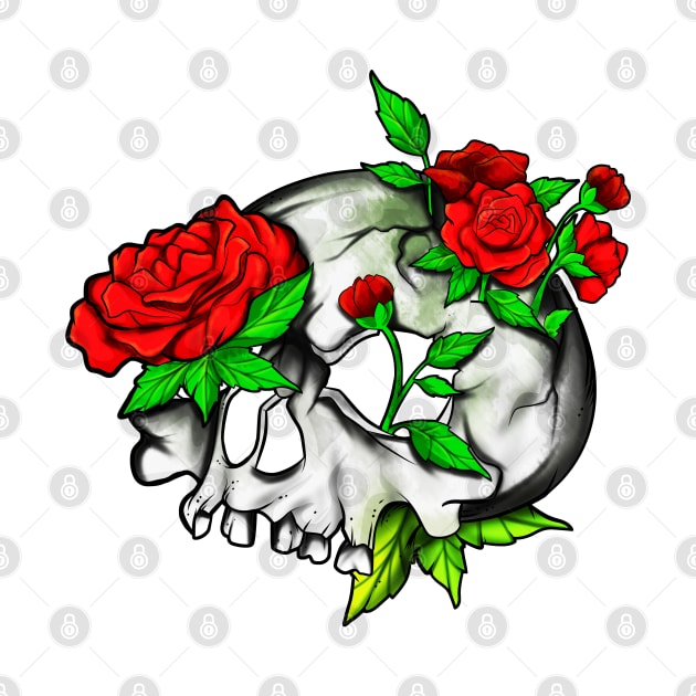 Goblincore - Skull with roses by Modern Medieval Design