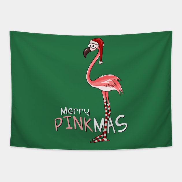 Merry Pinkmas Christmas Flamingo in Santa Costume Tapestry by SkizzenMonster