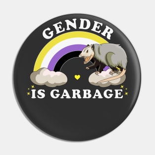 Gender Is Garbage Genderfluid Non-Binary LGBTQ Pride Opossum Pin