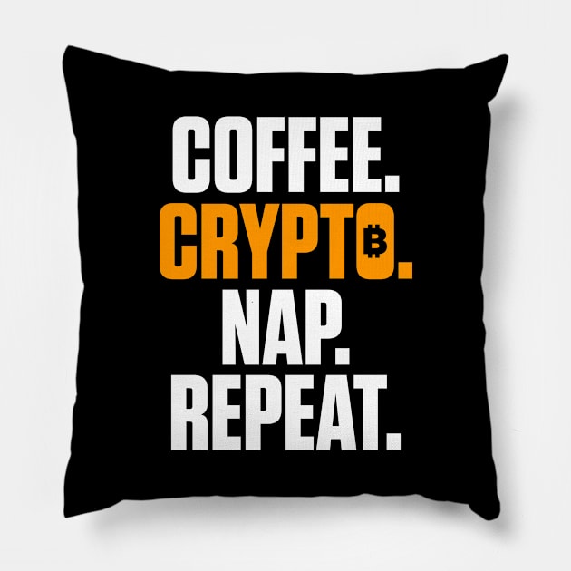 Coffee Crypto Nap Repeat Funny Cryptocurrency Pillow by theperfectpresents