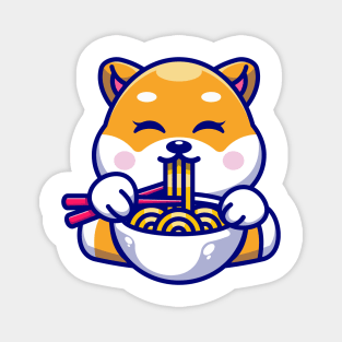 Cute shiba inu dog eating ramen with chopstick cartoon Magnet