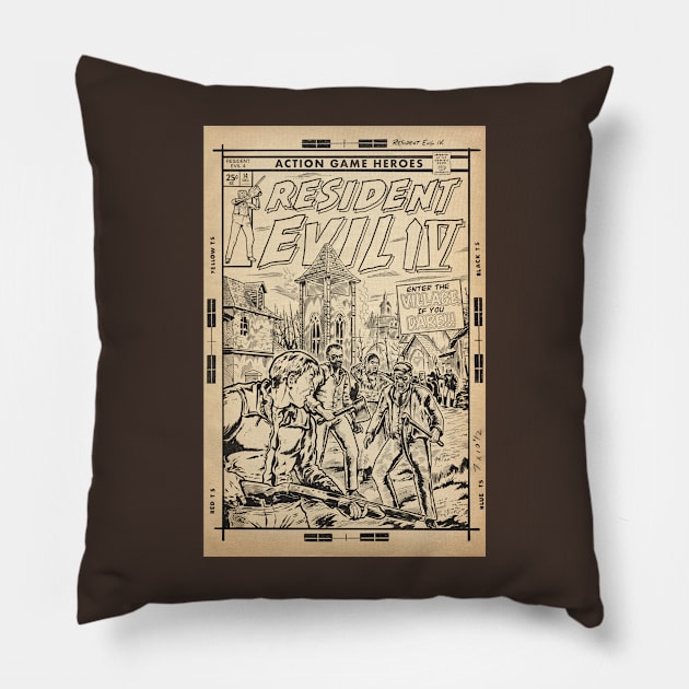 Resident Evil 4 fan art comic cover line art Pillow by MarkScicluna