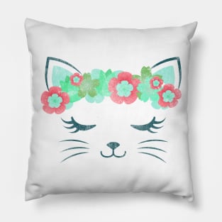 vintage Kawaii cat, kitty kat, flower crown, cute cat, cat party, cat gift, pretty kitty, cat lover, cat collection Pillow