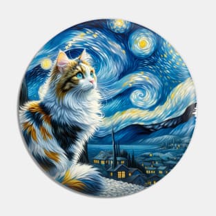 Turkish Van Starry Night Inspired - Artistic Cat Pin