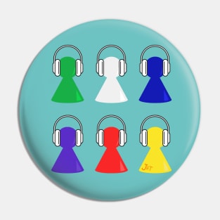 Game Pieces Wearing Headphones Pin