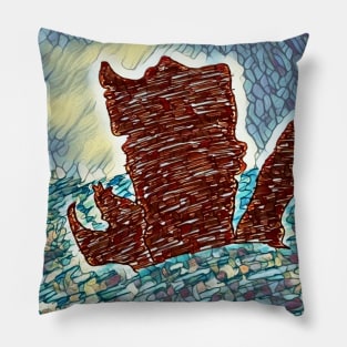 Rock in the ocean drawing Pillow