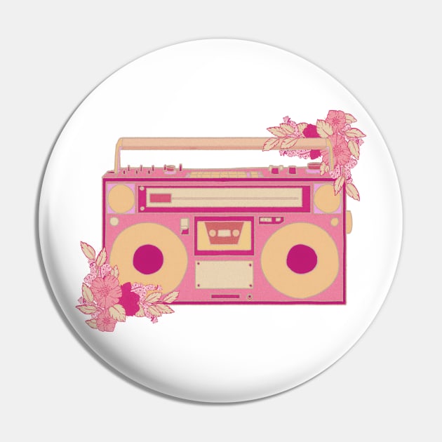 Vintage retro kawaii cassette portable media player radio stereo sticker pink and green with flowers Pin by astronauticarte