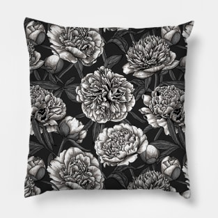 White peony flowers on dark gray Pillow