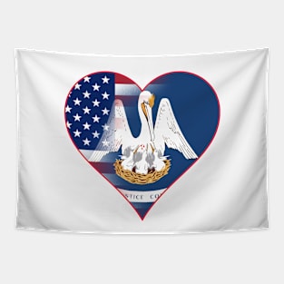 State of Louisiana Flag and American Flag Fusion Design Tapestry