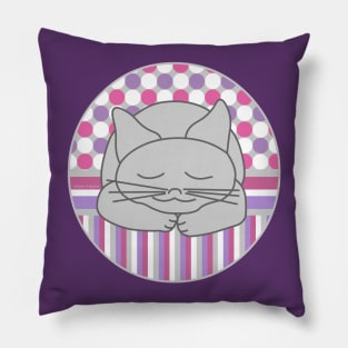 Sleeping Gray Cat Pink Pattern Oval Pillow