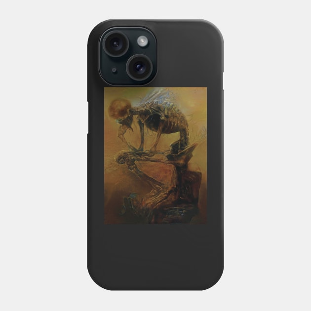 Beksinski - The Thinker Skeleton - Zdzisław Beksinski Style Phone Case by QualityArtFirst