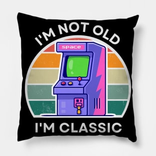 I'm not old, I'm Classic | Arcade | Retro Hardware | Vintage Sunset | Grayscale | '80s '90s Video Gaming Pillow