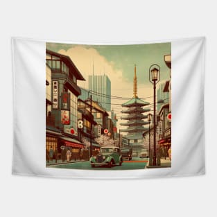 Retro Tokyo Street Japan Tapestry