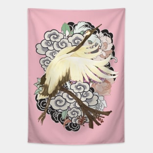 Japanese Crane Bird in Paradise Forest Tapestry