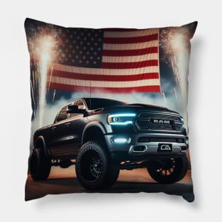 Dodge Ram and The American Flag by Gas Autos Pillow