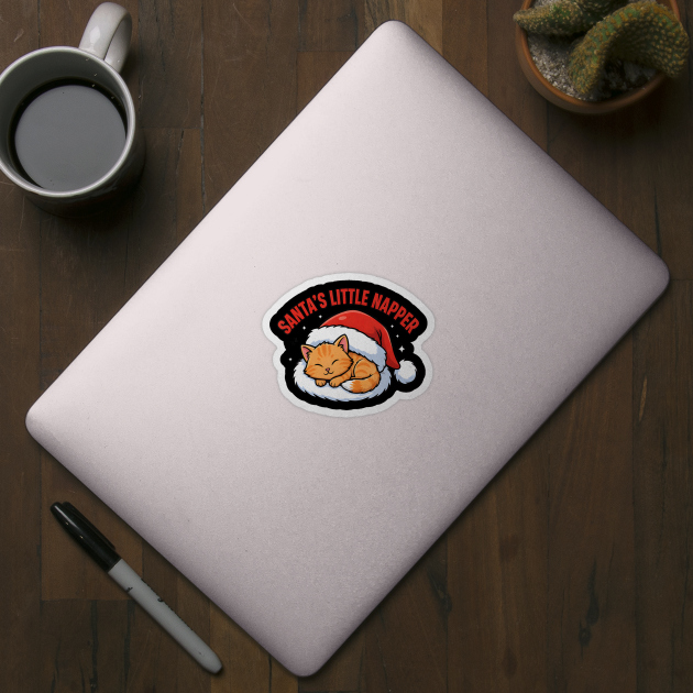 Santas Little Napper Cat - Cute Christmas Cat - Sticker | TeePublic