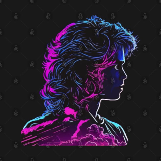 Synthwave cyberpunk woman with curly hair head sticker by SJG-digital