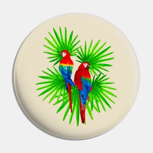 Macaw and Fan Palms in watercolor Pin