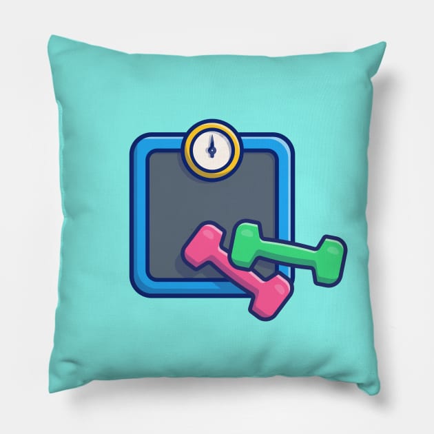 Dumbells With Weight Scales Cartoon Pillow by Catalyst Labs