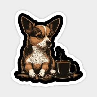 A Cute Dog WIth A Cup Of Coffee Magnet